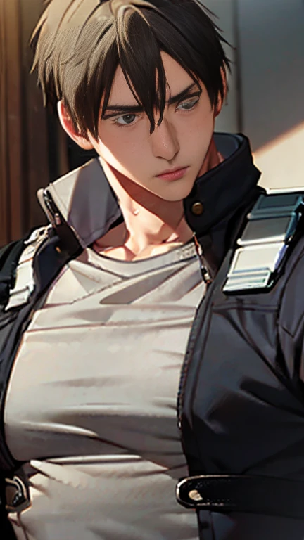 (Highly detailed CG), (Best Quality), Leon S. Kennedy has a beautiful body, SWAT Clothing, Handsome and cool young man, Slim and muscular,  He was taken away by a rope., Embarrassed, high quality