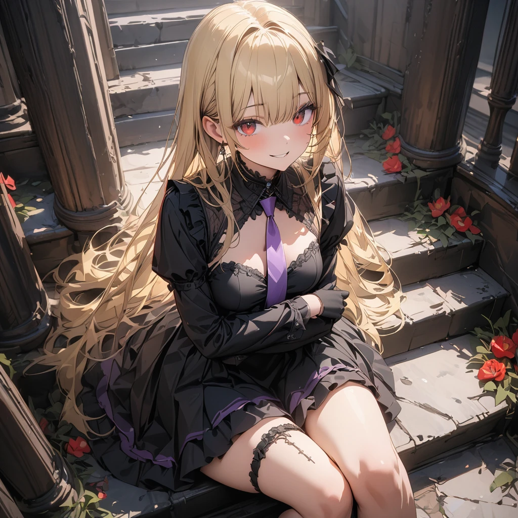 beautiful long blonde　Beautiful girl with shy blue island　small tit　Gothic lolita　gargantilha　chain leash　all-fours　Garden at night