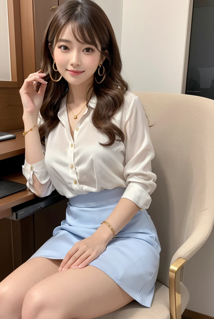 ((top-quality、8K、​masterpiece:1.3))、((1womanl))、((独奏))、((japanese mature))、((slim figure))、((Luxurious and detailed hotel rooms))、((Luxurious and detailed beds))、((Lying in bed))、((beautifully detailed hair))、((Ponytail Arrangement))、((Beautiful and ultra-detailed face))、((kindly smile))、((Detailed blouse))、((Detailed necklace))、((Detailed long skirt))、((The hem of the long skirt is rolled up.))、((Beautiful and detailed thighs))、