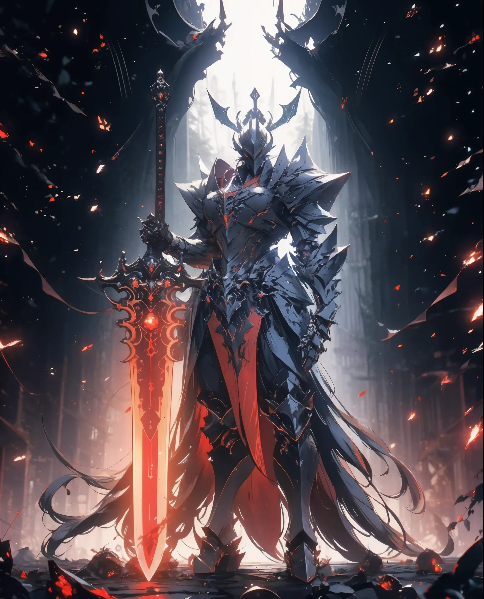 arafed knight standing in a dark room with a sword, burnt armor, black fire color reflected armor, steampunk bioarmor, redwood forest themed armor, demonic dragon inspired armor, corrupted armor, gothic armor, black and reddish color armor, cyberpunk flame suit, prince crown of black gears, zombie cyborg, demonic! compedium!, black leather armour, black gears, fire sword