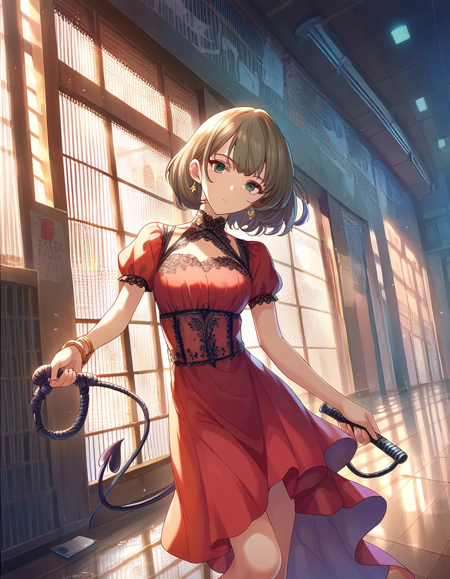 Score_9, Score_8_up, Score_7_up, sauce_Anime,adult，
indoor，Jail，sunglasses，Bondage，sadistic，whip，Queen，Devil&#39;s Smile，Villain，Wild pose，night，Thighs，belly button，Rubber Suit，black，Step on the viewer with your foot，
short hair, Brown Hair, bangs,green eyes,Mole under the eye, medium cut，
 bracelet，Earrings，Reflection of light，(sensitive，Viewer discretion advised，) detailed expression，