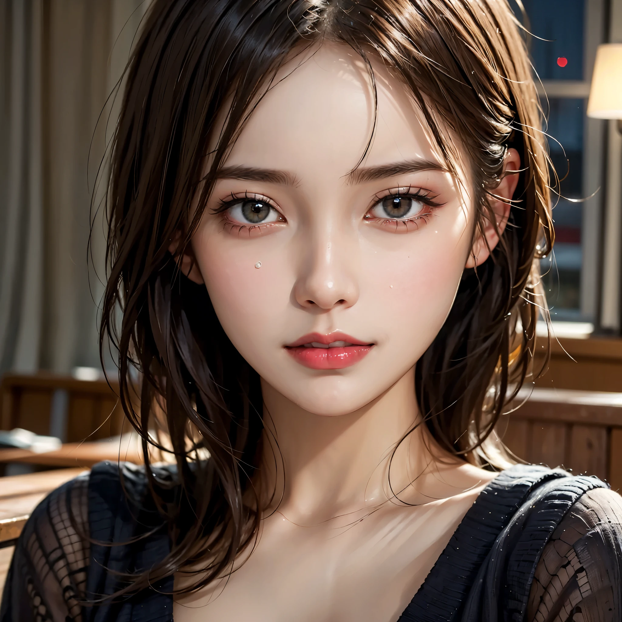 (Masterpiece, BestQuality:1.3), (ultra detailed:1.2), (hyperrealistic:1.3), (RAW photo:1.2),High detail RAW color photo, professional photograph, (Photorealistic:1.4), (realistic:1.4), ,professional lighting, (japanese), beautiful face, (realistic face), cute woman, (Big Tits:1.5), (cheerful Smile:1.35), Trending Hair&Trending Hairカラーをランダムに, earrings, necklace, bracelet, sexy, erotic sexy, Random sexy gravure poses, (A beautiful brown-haired woman in a black dress、She is smiling and posing sexily with a glass of wine in a fancy restaurant.。:1.3)
