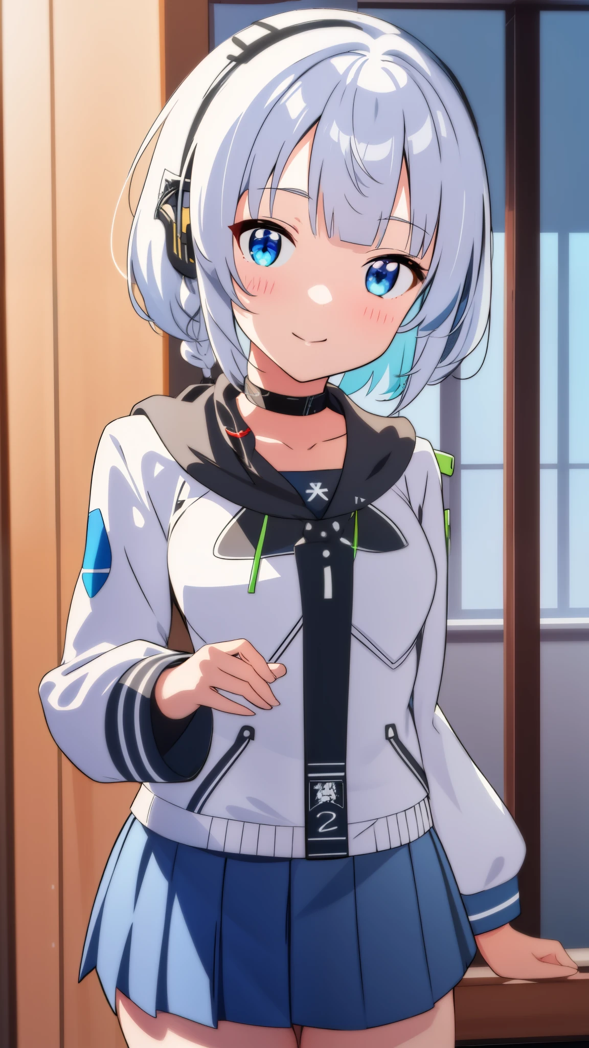 solo girl rgb ray tracing gaming room les neon gaming pc gaming ray tracing vtuber nekomimi white hair blue eyes school uniform navy 1 girl, High resolution, long hair, blush, smile, perfect body anatomy perfect perfect hands gran calidad de detalle