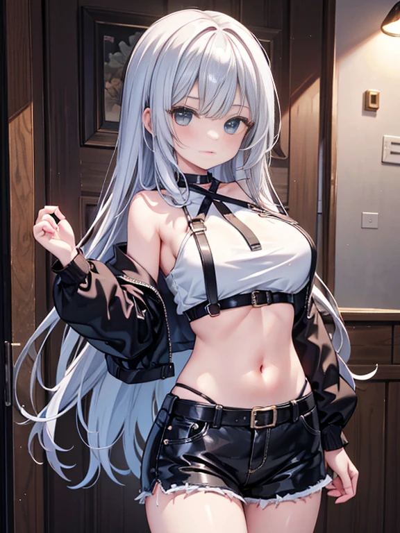 Silver Hair、Small breasts、A slave girl who loves her master、Wearing a collar and wearing slave clothes、Shirtless suspenders、Wide suspenders completely hide nipples、Wrap your nipples in suspenders、Suspender Bra、Absolute obedience to your master、Serving your husband、Shy blush、Fawning on the Master、Shy smile、No exposure、（（（ＳＦＷ、sound、Highest quality、first-clasasterpiece、Normal body、8k、Detailed face、Ultra-precision、Normal hand、Normal finger、５Finger、Highest）））