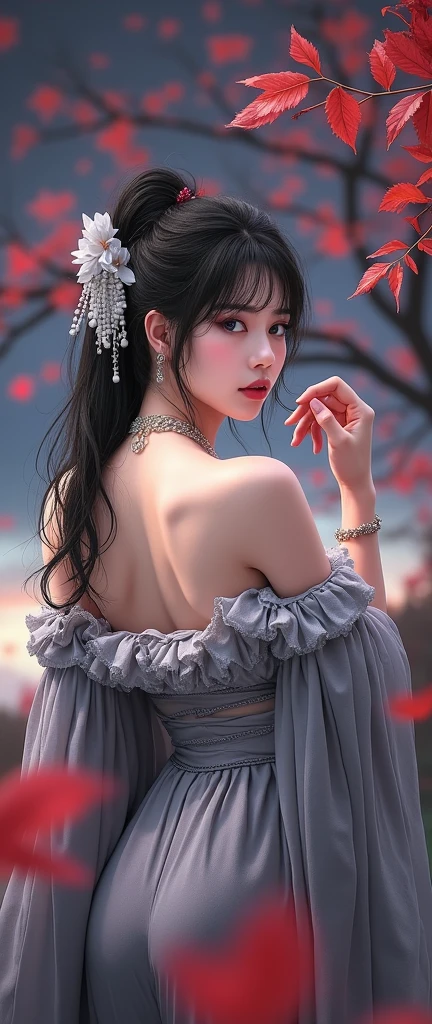 (Best quality,4K,8K,A high resolution,Masterpiece:1.2),Ultra-detailed,(Realistic,Photorealistic,photo-realistic:1.37), A woman with a perfect figure and face, Wearing a black, Sexy, Lace, Openwork evening dress, Walk the red carpet of the banquet.