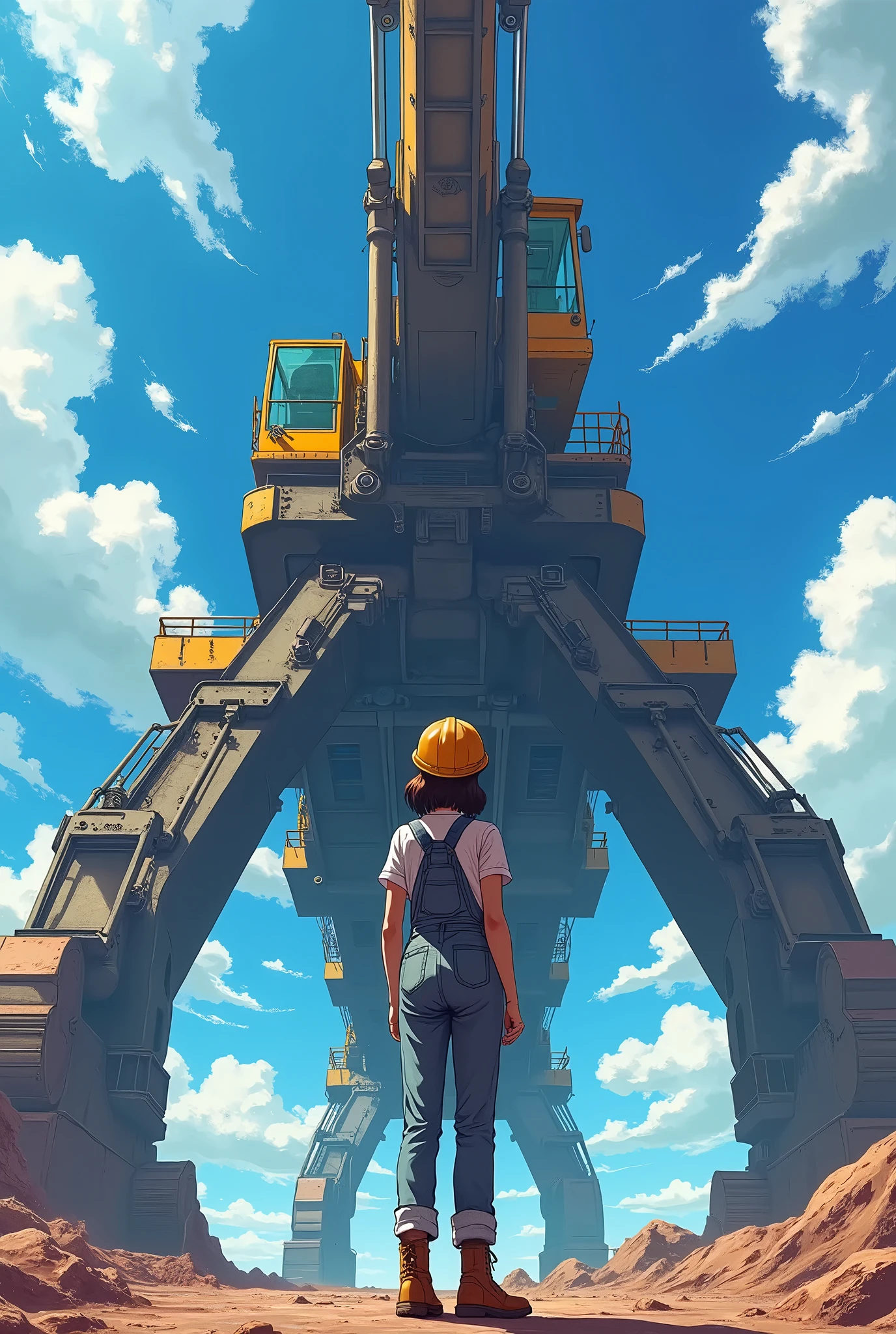 (masterpiece, high quality, High resolution, Comical anime illustrations), ((from below)), (Impressive screen composition), ((Child playing with heavy machinery toys)),を真下から仰ぎ見る🐜の背中, 🐜I am very surprised, Looming heavy machinery toy, GasLampFantasyAI