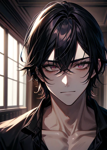 Private Server、{room}、dark、dark、{craziness}、Hollow-eyed handsome man、Long Bangs、Unshaven、{Yandere}、Twisted Smile、{male}、High image quality、{anger}、{Breakfast}、Empty face