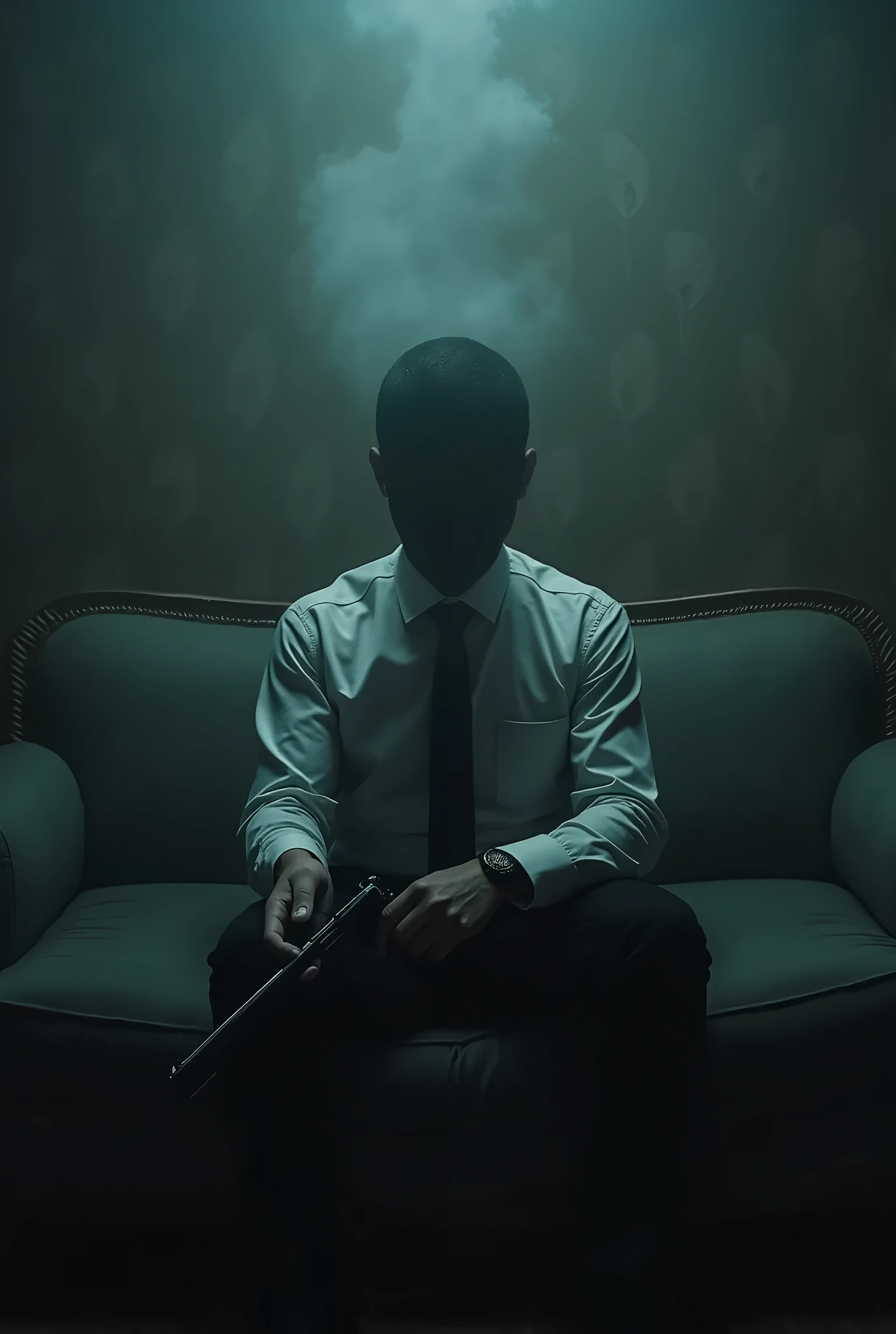 Arafed man sitting on a couch with a gun in his hand - SeaArt AI