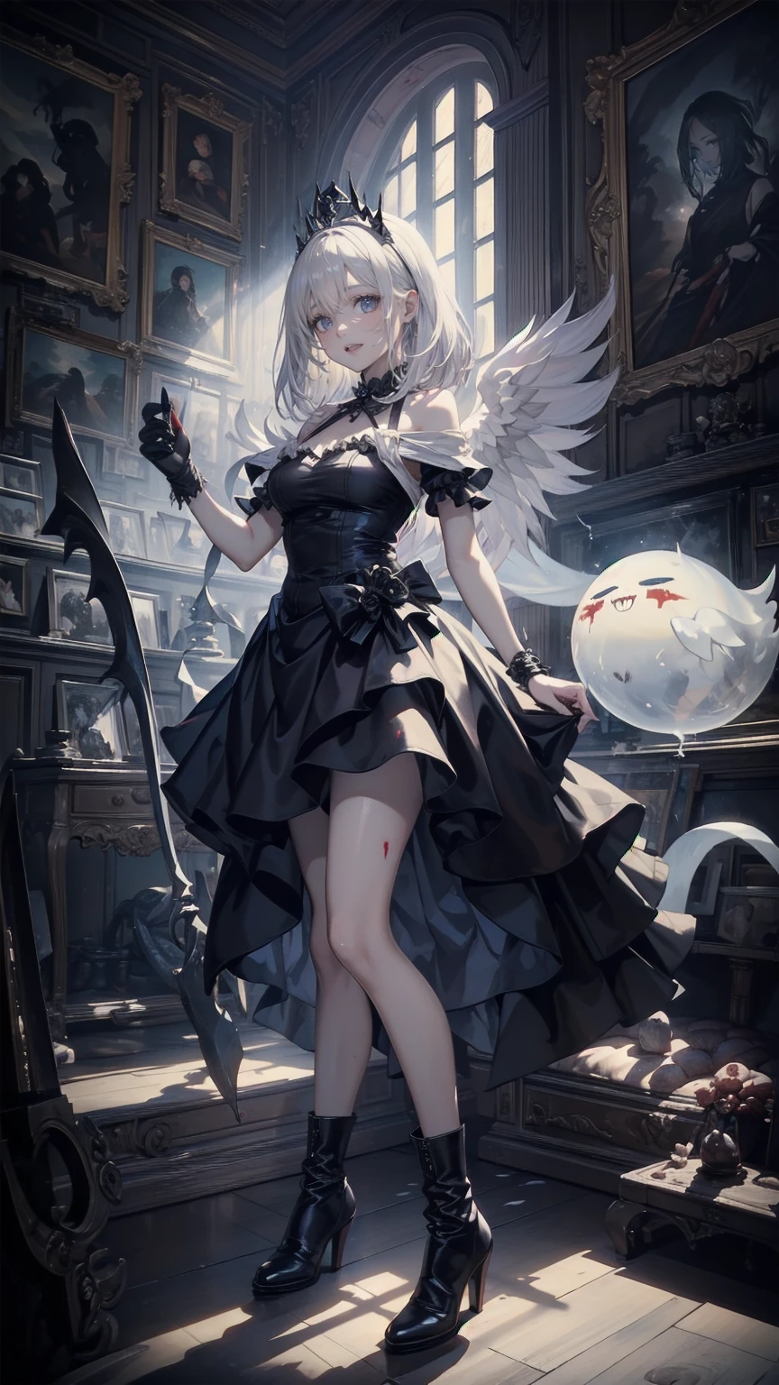 (RAW shooting:1.5, realistic:1.5, fractal art:1.5, 8K), (highest quality, masterpiece, ultra high resolution), Demonic world, Underground prisons, ((perfect dynamic composition:1.7)), Highly detailed skin and facial textures:1.3, Detail of limbs, 1 girl, (Cute sexy succubus demon with big wings:1.4, beautiful and aesthetic:1.3, Wearing detailed body jewelry:1.3), prisoner of war, slave, Horn, Fair skin, open your legs, colorful, (Correctly wear heavily torn clothes off-shoulder:1.3), Huge breasts that are about to burst, Do not show areola, big chest gap, (The expression on your face when you feel intense caress, Facial expression when feeling pleasure, A look drowning in pleasure, Are crying), beautiful blue eyes, Eyes that feel beautiful eros, sexy face, blush, (Too erotic and cute:0.9, Bewitching:0.9), ((torture:1.5, Both arms are shackled and raised upwards.:1.2, Lots of chains:1.8, countless chains tangled in clothes:1.8, chain the right arm:1.2, chain the left arm:1.2, Bind the right leg with shackles and chains:1.2, Bind the left leg with shackles and chains:1.2)), (((An incomprehensible amount of liquid flows throughout the body:1.5))), super long blonde curly hair, View from the knee up
