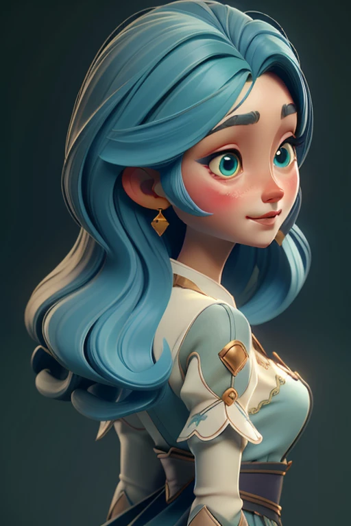 close up,paper. full body, 3D face pattern , sweet and delicate girl, With Long Dyed Hair,chocolate,short blue hair,,green eyes, Round Metal Earrings ,soft colors,