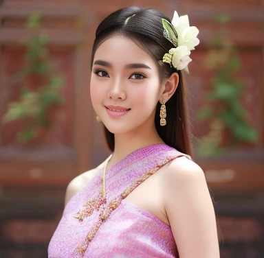 (masterpiece), best quality, ultra high res, , (princess:1.3), standing, (NSFW), lace underwear, beautiful face,( thailand tradition house:1.3),,(cute girl:1.3), ( thai ombre magenta pink detailed traditional dress:1.3),(traditional body strap:1.2) big  ,detailed background , gloves, hair bun, , big hair_ornament, ear ornaments, ear peice, ear jewelries, big crown, big jewelry, hair_stick, jewelry, necklace, bracelets,  arms jewelry, (seductive:1.3), ( looking at viewer:1.5) , ocean,flowers, beautiful day, close eyes, enjoying the breeze ,beautiful smile, 