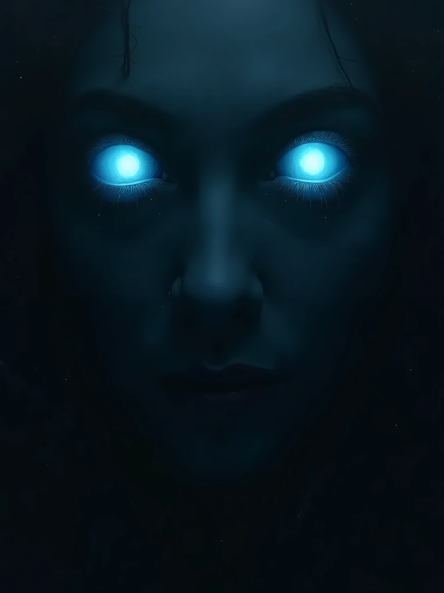 There is a woman with glowing eyes in the dark - SeaArt AI