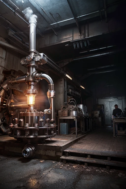 A detailed Ultra-realistic、photograph、Fantasy World、((A cog dildo that runs on a giant machine))、 gears are exposed、Graphite chimney, Large machinery. All mechanical parts, a detailed industrial machinery, hydraulic press, factory machinery, industrial equipment, gears, conveyor belt, cogs, pistons, steam pipes, metal textures, grunge, rust, weathered, dramatic lighting, cinematic, moody, realistic, 8k, high quality, photorealistic, steam, giant sex toy