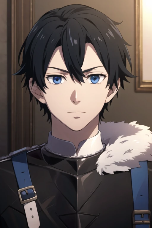 masterpiece, best quality, , 1boy, solo, male focus, looking at viewer, , , rin_okumura, black hair, blue eyes, ,