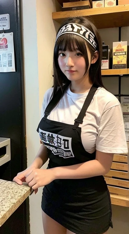 Busty１７age、Bandana on head、T-Shirts、Part-time job at a ramen shop、Big Breasts,  Junior high school students  、、 black eyes、、Narrow eyes、、Good growth、、 miniskirt