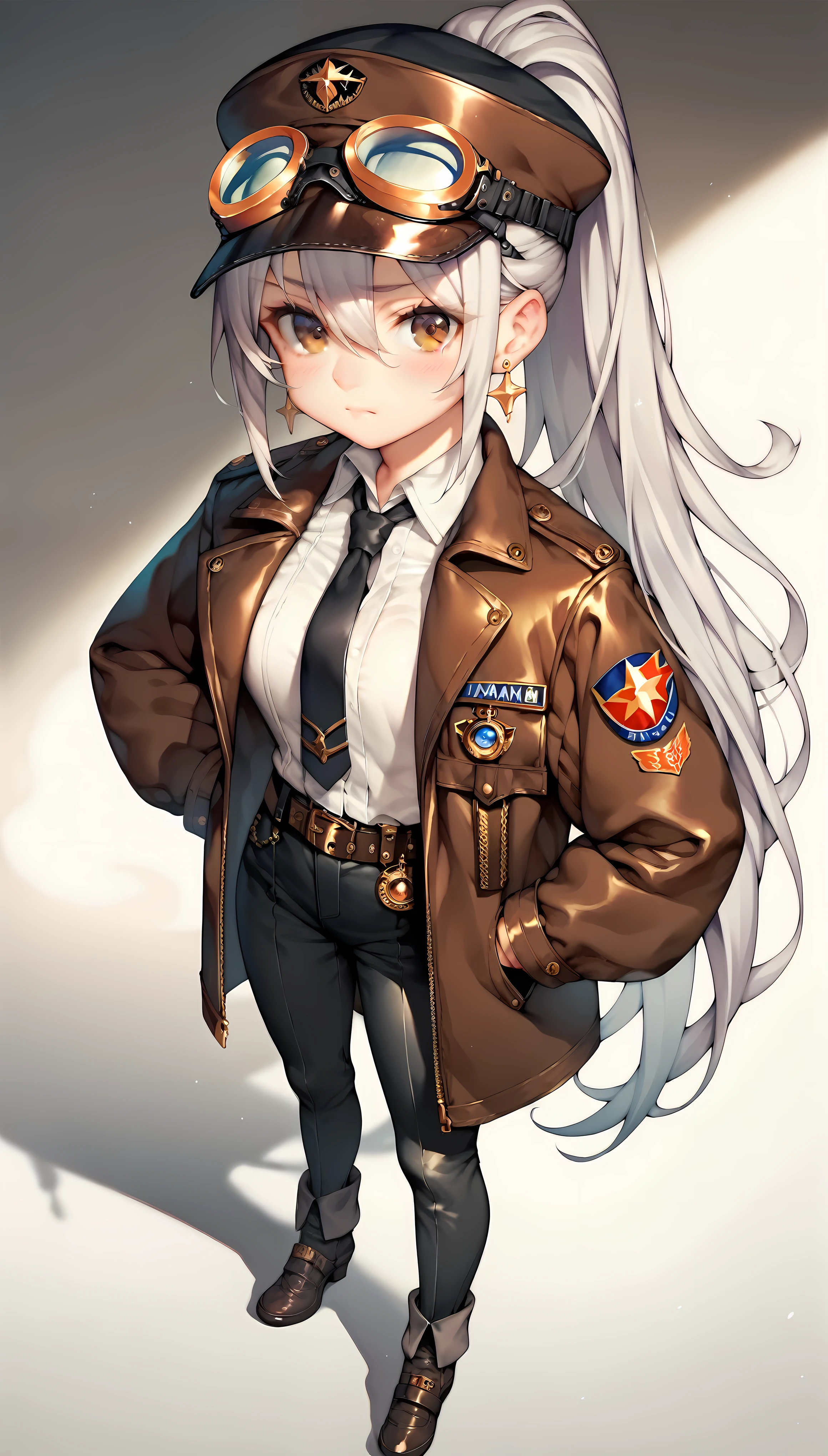 Anime girl in uniform with goggles and a tie - SeaArt AI