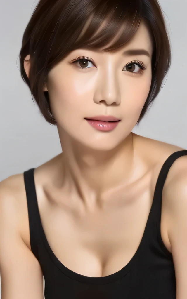 # beautiful mature woman,(( cowboy shot)),
Beautiful Face,double eyelid,
Big Breasts,Black Tank Top,
Pixie Cut,
Exquisite Necklace,