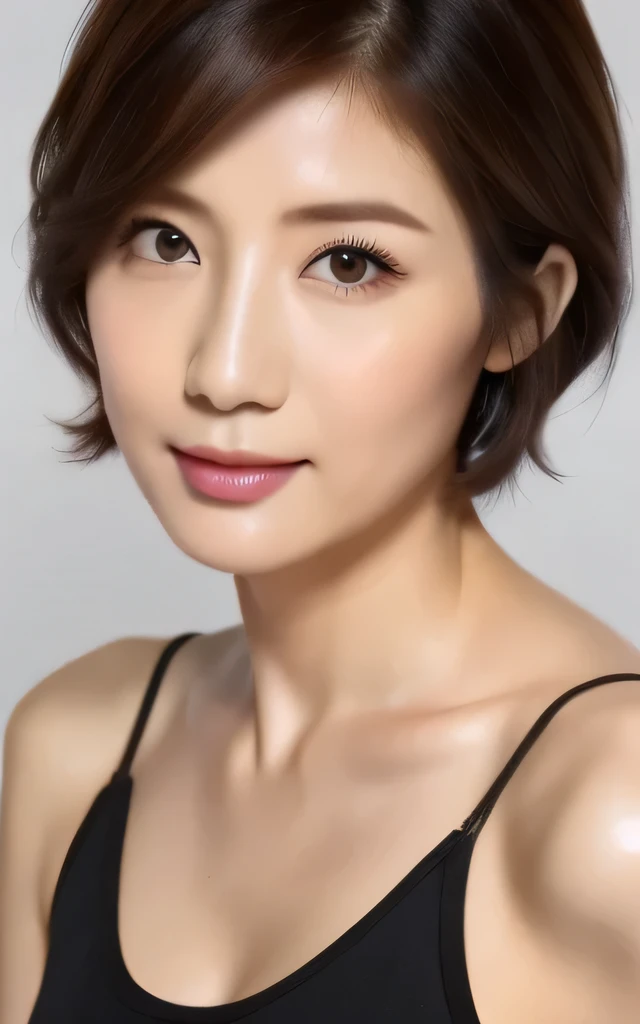 # beautiful mature woman,(( cowboy shot)),
Beautiful Face,double eyelid,
Big Breasts,Black Tank Top,
Pixie Cut,
Exquisite Necklace,