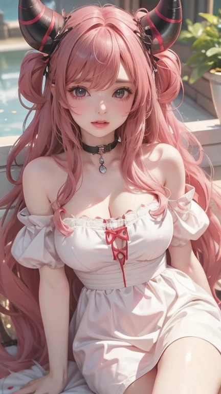 (High resolution), (32K), (very very highly detailed), (Best illustration), (beautiful and delicate eyes), (best quality), (super detailed), (master piece), (Detailed and delicate face), solo，Highly detailed face and skin texture，fine eyes，spread your legs、very shy、blush、spread legs，high details,(dynamic pose)，1 female, long hair , long legs、open crotch、 (camel toe)，(((big )))、Exposing genitals without wearing pants，The protruding PUssy ，cocked ass，I grew up sexy、(((Sheer clothes)))、best style、pink nipples、Transparent pink nipples、(Floral ornament on the head)、Beautiful woman、pink sky、pink clouds、pink flowers、 pink hot spring、pink water all over、pink light、pink sky間