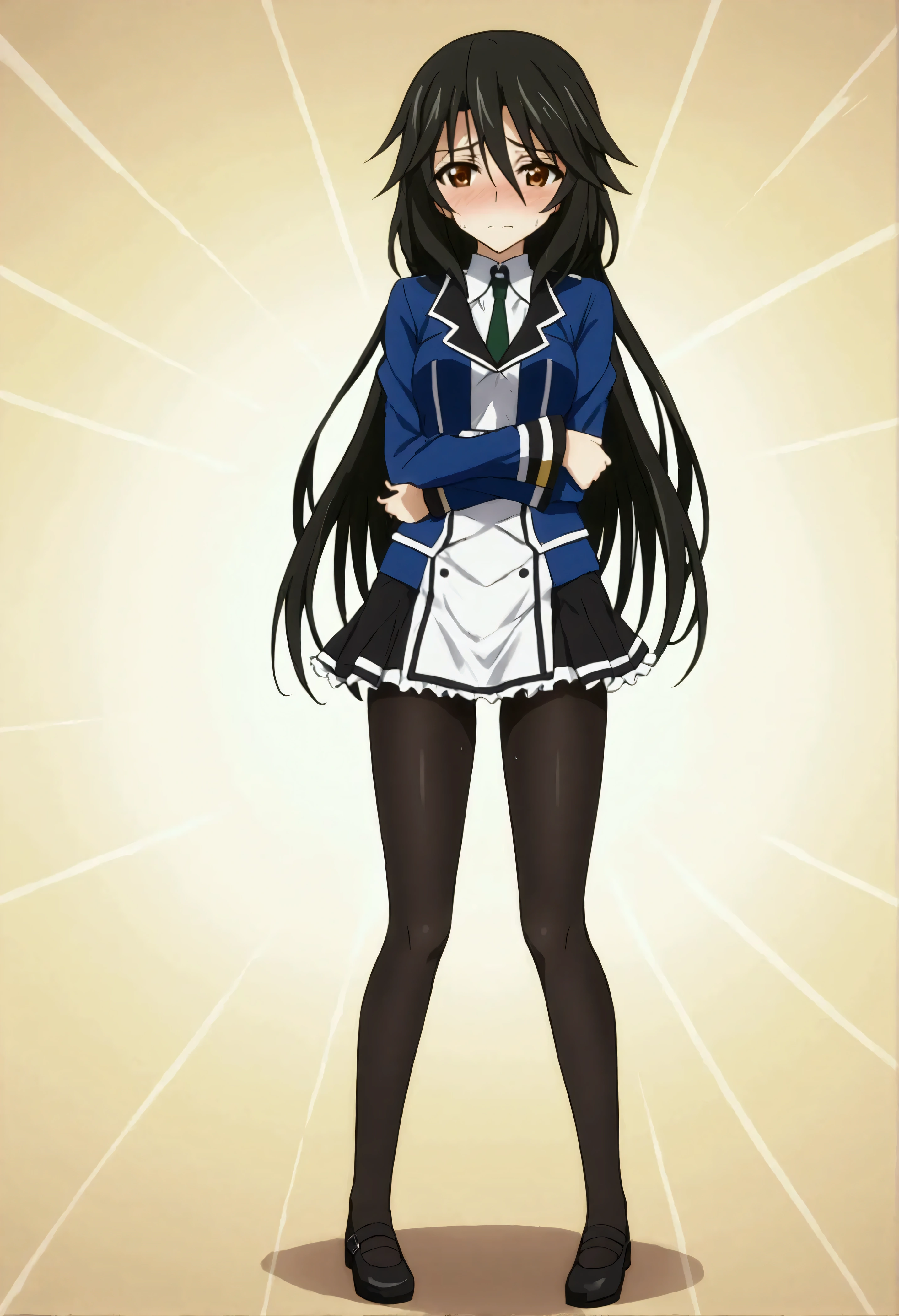 NSFW,masterpiece,Best Quality,High resolution,Very detailed,Chifuyu Orimaru\(Infinite Stratos\),Long Hair、bangs、Black Hair、Hair between the eyes、 Brown Eyes ,Full Body Tights,High leg, micro mini skirt ,Knee-high socks,sweat,Embarrassed,blush,Fantasy World,Adventurer&#39;s Guild,counter