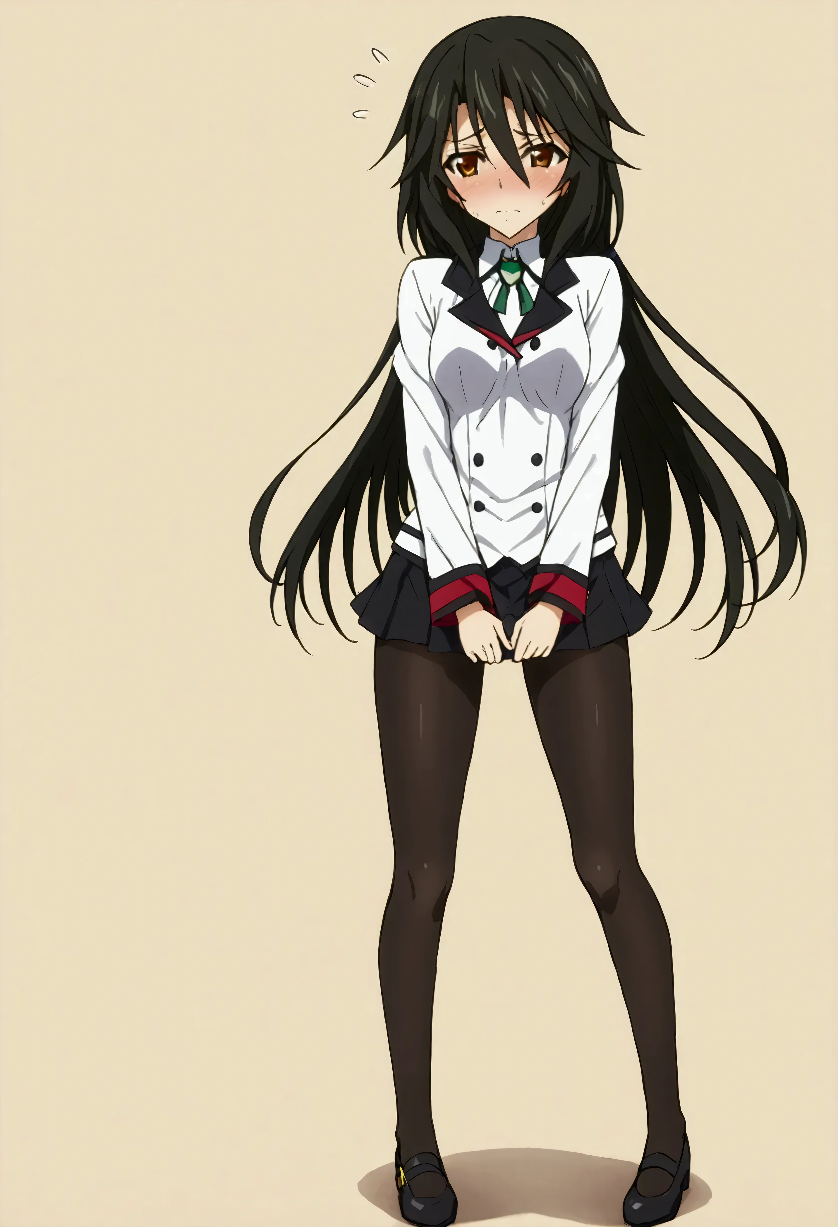 NSFW,masterpiece,Best Quality,High resolution,Very detailed,Chifuyu Orimaru\(Infinite Stratos\),Long Hair、bangs、Black Hair、Hair between the eyes、 Brown Eyes ,Full Body Tights,High leg, micro mini skirt ,Knee-high socks,sweat,Embarrassed,blush,Fantasy World,Adventurer&#39;s Guild,counter