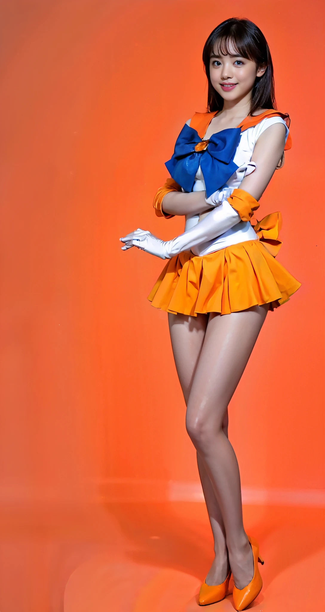 No background、(((Beautiful legs in tights.)))、(((Legally Express the Beauty of Your Smile)))、(((Wearing white gloves)))、((((Make the most of your original images)))、(((Sailor Venus Costume)))、(((Short and beautiful hair)))、(((suffering)))、(((Please wear beige tights....、Please wear orange pumps..)))、((Best Quality、8k))、((Best Quality、8k、masterpiece:1.3))、(((Save the background )))、Sharp focus:1.2、 beautiful woman with perfect figure :1.4、Slim Abs:1.2、Wet body:1.5、 Highly Detailed Face and Skin Textures、8k