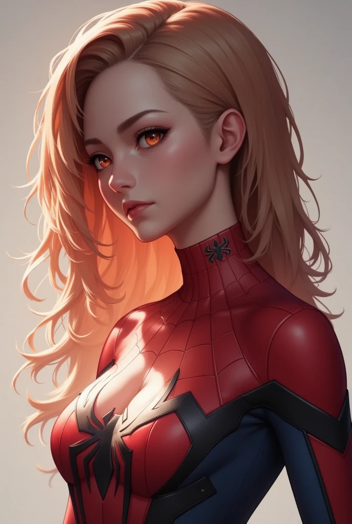 Semi-realism, Anime style, shiny skin, white skin, Spider woman, red spiderman suit, spider logo on chest, detailed clothing, realistic lighting, volumetric fog, dramatic moody lighting, vibrant colors, stunning 4k, highly detailed, photorealistic, masterpiece