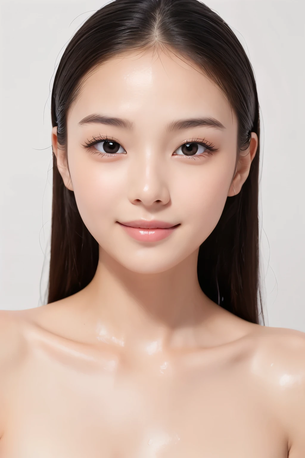 (Highest quality、Tabletop、8k、Best image quality、Award-winning works)、(Face close-up:1.2)、(Pure white background:1.2)、(nude:1.1)、Closed lips、Perfect beautiful face、Glowing Beautiful Skin、Perfect Makeup