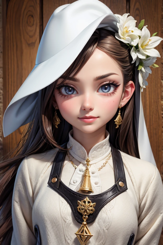 Ultra HD, white hat, neat background, side glare, side glare, ultra clear detail, reflection, 8k wallpaper, ultra detail, masterpiece, best quality