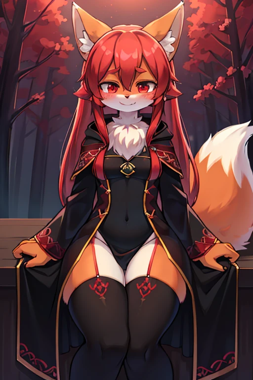 a black and red wolf female,furry with gold markings,long red hair,fangs,red eyes,attractive,seductive look,anthro,kneeling on forest floor looking up at you, surrounded by trees, covered in cum, panting, naked, best quality,4k,8k,highres,masterpiece:1.2,ultra-detailed,realistic,photorealistic,photo-realistic:1.37,HDR,UHD,studio lighting,ultra-fine painting,sharp focus,physically-based rendering,extreme detail description,professional,vivid colors,bokeh,digital painting,concept art