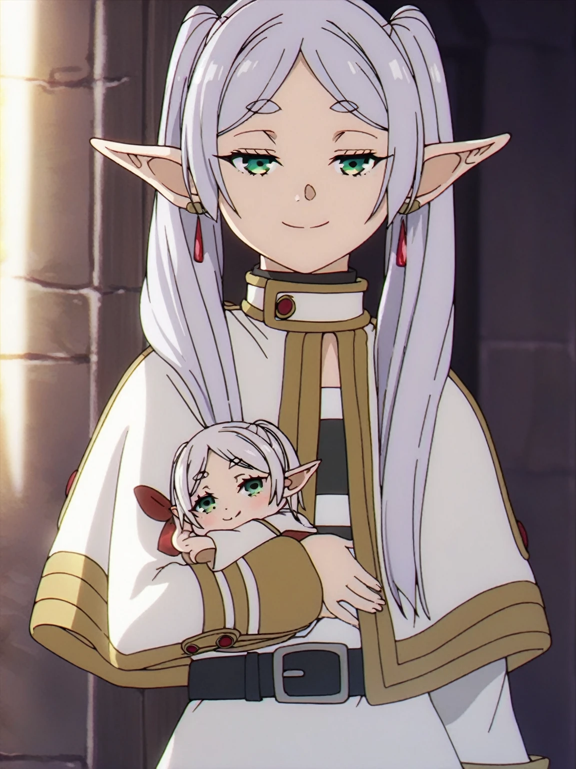 1girl, 1boy, nursing handjob, (breast sucking:1.0), , masterpiece, best quality, highly detailed,1girl,solo,elf,white hair,grey hair,earrings,pointy ears,long hair,ponytail,green eyes,twintails,parted bangs,thick eyebrows,add motion blur