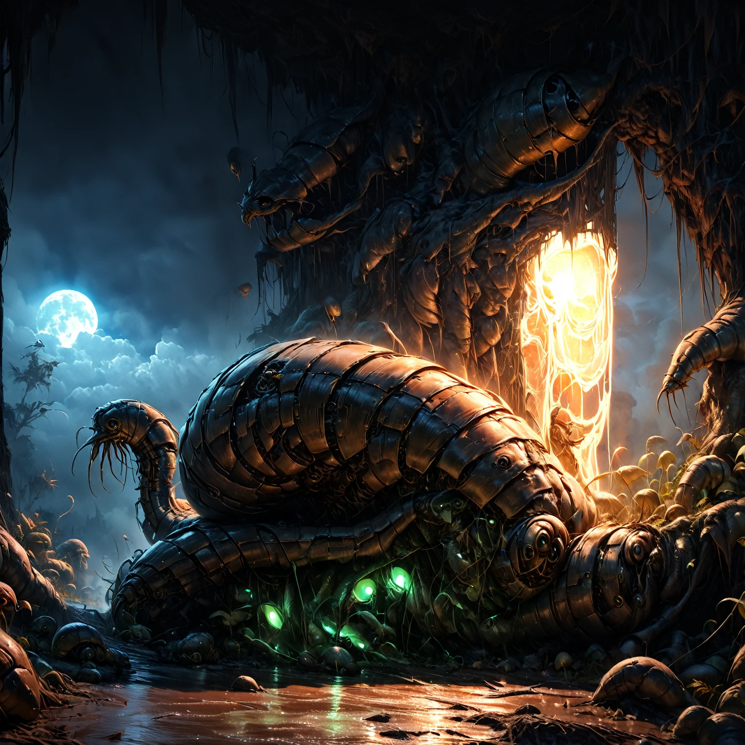 (best quality,4k,8k,highres,masterpiece:1.2),ultra-detailed,(realistic,photorealistic,photo-realistic:1.37),sci-fi,fantasy,night scene,,An alien tentacle monster that resembles a neon green jellyfish is snaking its tentacles into a woman's bedroom restraining her probing her ass, she is struggling for her life, she is extremely busty, big butt, athletic build, covered in cum and slime. The alien monster has the remains of several women being digested in its dome. It is a moonlit night. Show all of her head to toe, full body shot