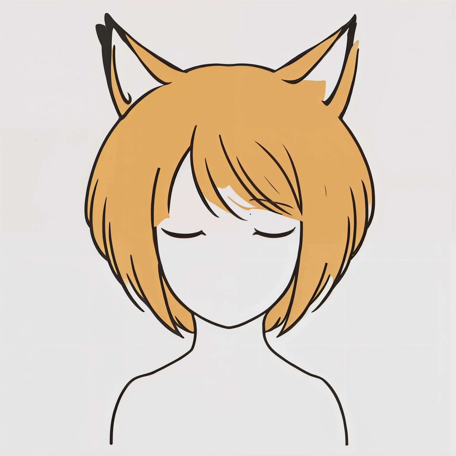 (1gir,solo),short hair,(white background,line drawing),fox ears, portrait,closed eyes,anime minimalist, from front