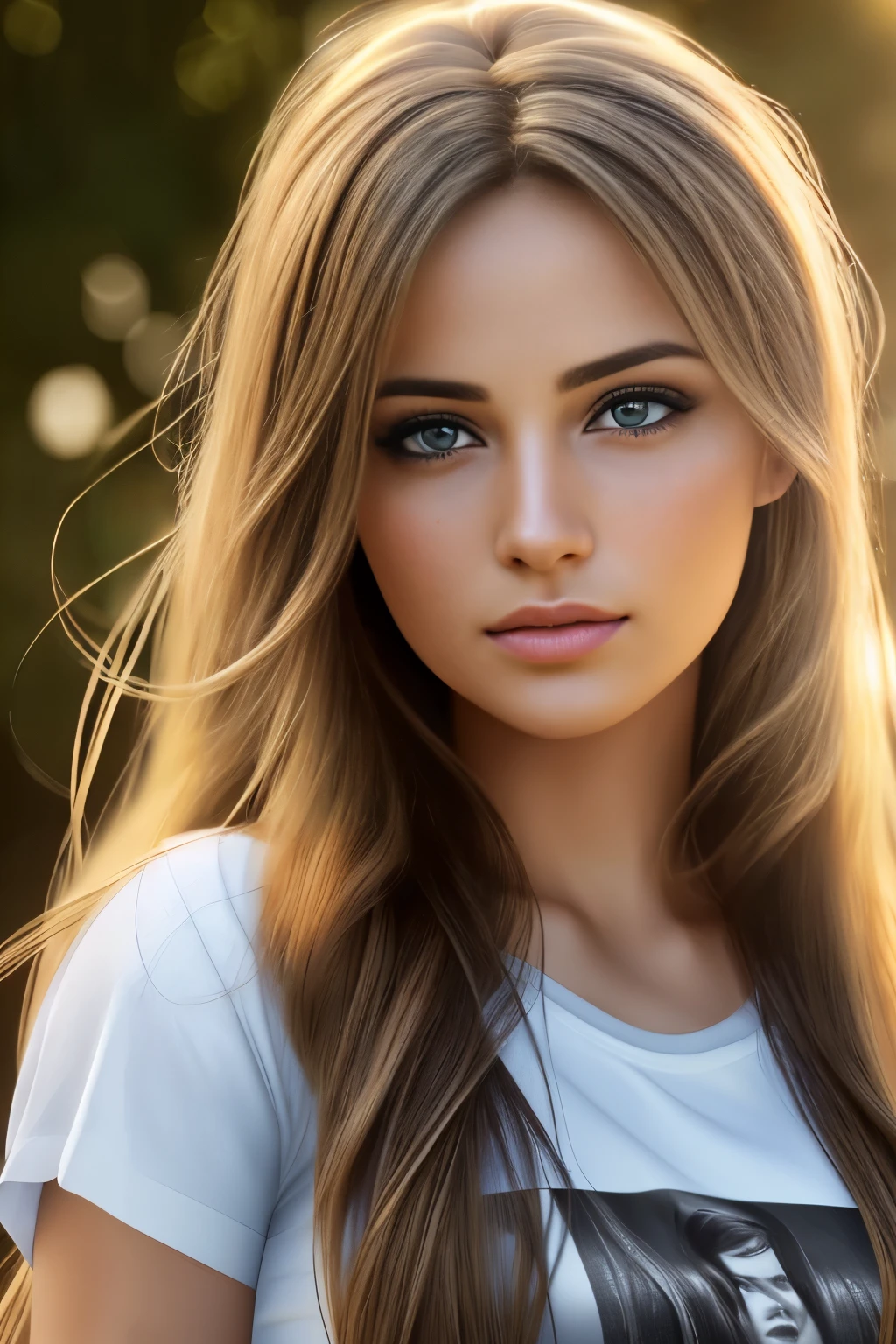 Best quality, masterpiece, ultra high res, (photorealistic:1.69), raw photo, 1girl, long hair, beautifull eyes, beautifull face, detailed eyes and face, t-shirt, dynamic lighting, low key,