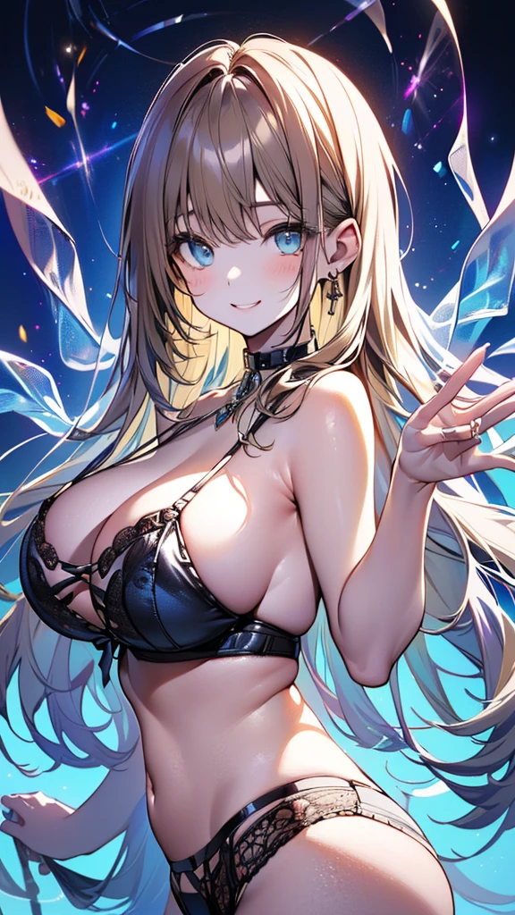 Very detailed、Highest quality、Best image quality、masterpiece、8k、 (Big Breasts:1.5、topless:2.0、only breasts are in full view :1.5、bare breasts:1.5 、bare nipples:1.5、necklace)、(shoulder-length blonde hair、Medium Long Hair)、(smile、Open Mouth) 、(Hilarious)、(Big eyes)、(Beautiful and shining eyes)、(Detailed anime eyes)、(Puffy eyes)、、((SFW Huge Body))、Cowboy Shot、(highleg panties:2.0)