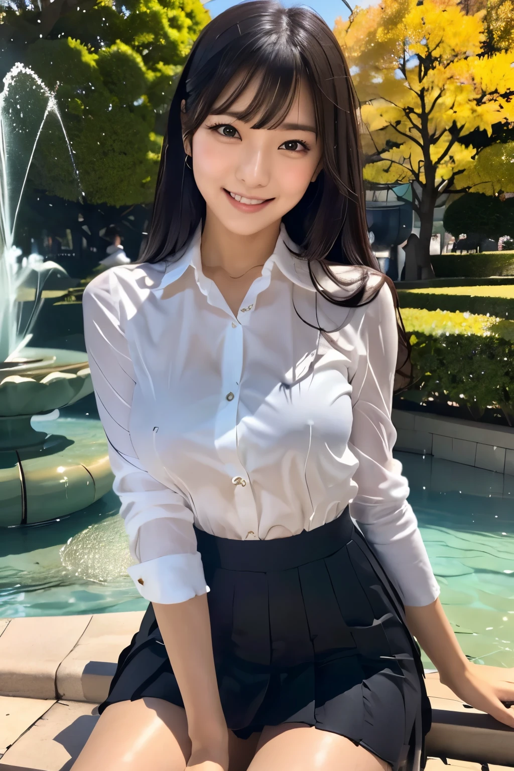 (Surrealism, RAW photo, Nikon, 8k, super detail, masterpiece, high details, intricate details, super detailed, realistic lighting),
(anatomically correct, very accurate human body, highly detailed face, realistic skin, realistic portrayal of characters),
(16 years old, Japanese younger sister, Japanese high school girl, slim waist and busty body, baby face, younger sister girl, affectionate cute, cute girl, surreal girl),
(round face, black hair, short bob cut, see-through bangs, Down-slating eyebrows, troubled eyebrows, lowered eyebrows, Moist eyes, one little earring, light blush),
(Classy smile),
(maxi long skirt, long sleeve shirt),
Natural lighting, full length, whole body