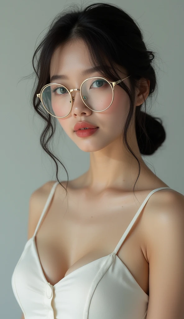 (iu:0.8),cleavage, RAW, Best quality, high resolution, Masterpiece: 1.3, Beautiful glasses hijabi scottish girl wearing floral sports_bra and thighshort, Masterpiece, Soft smile, choker