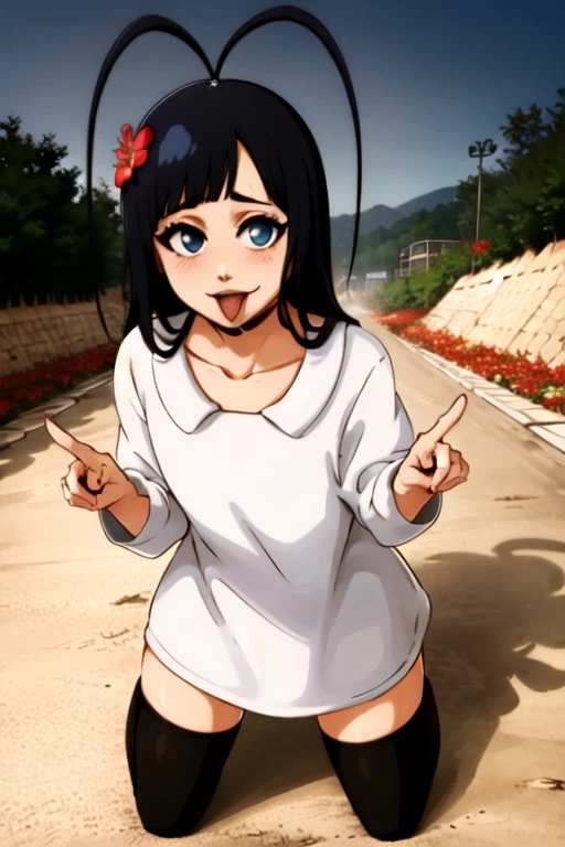 NSFW,A young completely naked girl riko standing in the crowded green park,riko,(midnight:1.5),(crowded),(constricted pupils,scared:1.31,fake smile,tears:1.3,embarrassed),little chest,show teeth,(best quality,8k,highres,masterpiece:1.4),ultra-detailed,Looking at viewer,black short hair,double peace sign