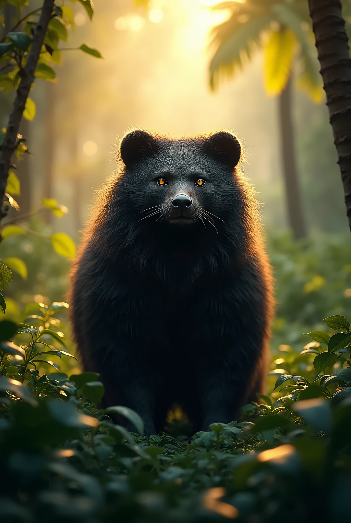 There is a black bear standing in the middle of a forest - SeaArt AI