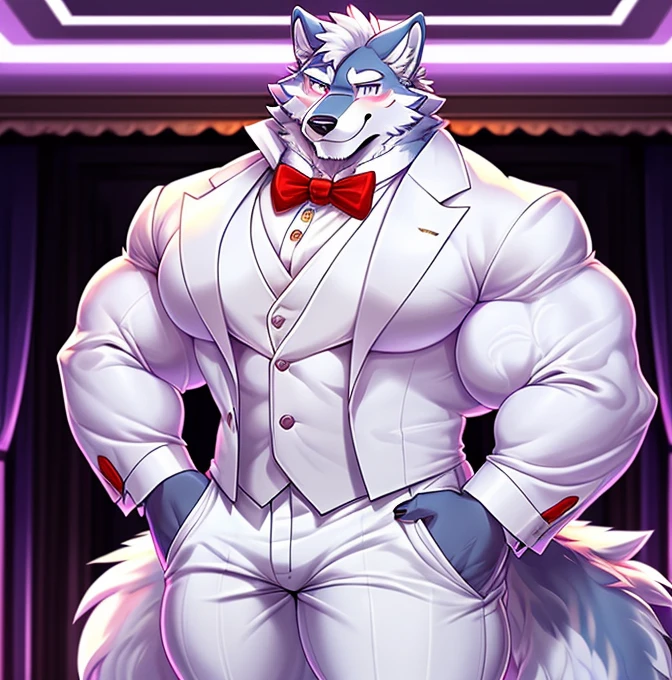 (by taran fiddler), (by darkgem:0.8), (by chunie:1), masterpiece,detailed fur, portrait, seductive, looking at viewer, smirk, grin, (anthro Very strong but very craving in face jimmycrystal:1.2),old wolf,daddy, (detailed pixar eyes:1.2), detailed eyes, muscular ,standing, suit, white fur, sweat, big huge nipples,
(detailed stage background), (inside), pink _penis, verg huge pink_penetrating