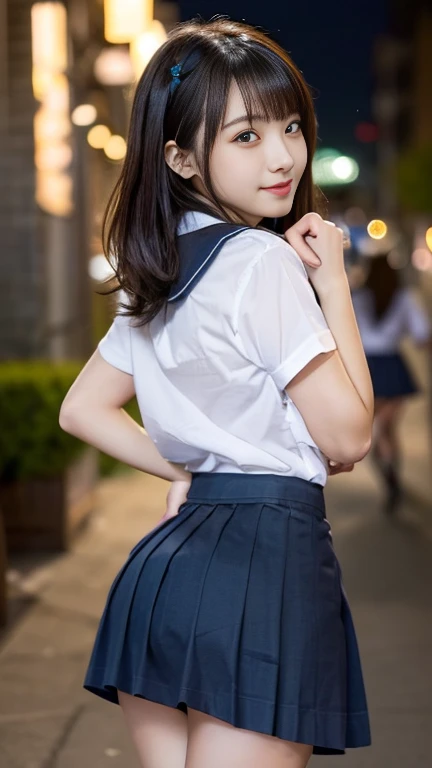 (reality: 1.4),highest quality, masterpiece, high detail, 16K quality, beautiful, 1 beautiful girl,japanese,super beautiful face,baby face,japanese idol face,cute face,super detailed face,detailed hand,beautiful skin,oily skin,big eyes,profeccional lighting,pony tail,black hair,brown beautiful eyes, standing,big smile,legs spread,(skirt lift),big breasts,(sailor suit),(checked skirt),(spread pussy),detailed pussy,black high socks,she is looking at the camera,classroom,nsfw,back shot,