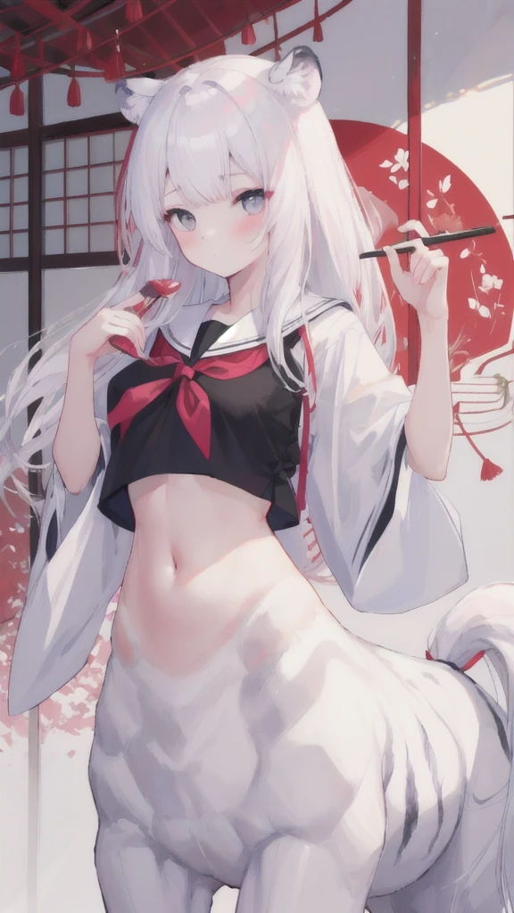 (masterpiece, best quality), 1girl, white hair, long hair, pink eyes, blossom, in hot springs, blossom, naked, in the , naked, facing backwards, two horn, tatto dragon, tatto back, black tatto,