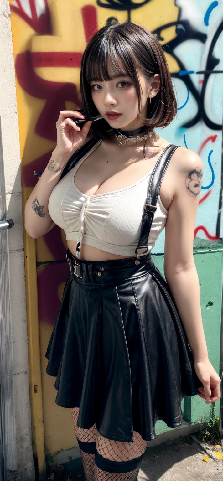 curls,The eyes are delicate and delicate,Light hair,Black sexy lace sweater,Red lingerie,Leather hip skirt,,too much,Large and droopy,Big , (((masterpiece))), ((Best quality)), ((Intricate details)), ((Surrealism))