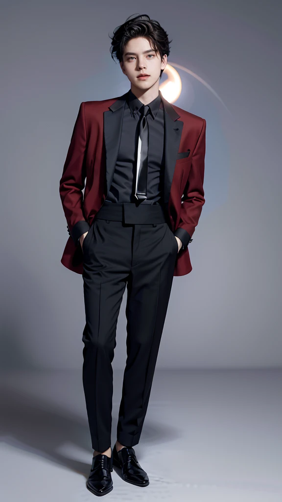 Full Body Photo 、 8K HD High Quality Image 、 Studio Background 、 Handsome 、 Natural Face, Accurate 、Korean man 、 1 DYLAN SPROUSE 、White skin 、 Blonde hair 、FULL red tuxedo set 、black shoes 、Standing in a Full Height from Head to toe 、Cool man haircut 、Holding a rose 、NO MAKE UP 、Red FACE MASK 、Red fedora 、Red tuxedo pants 、Black necktie 、Round Eyeglasses