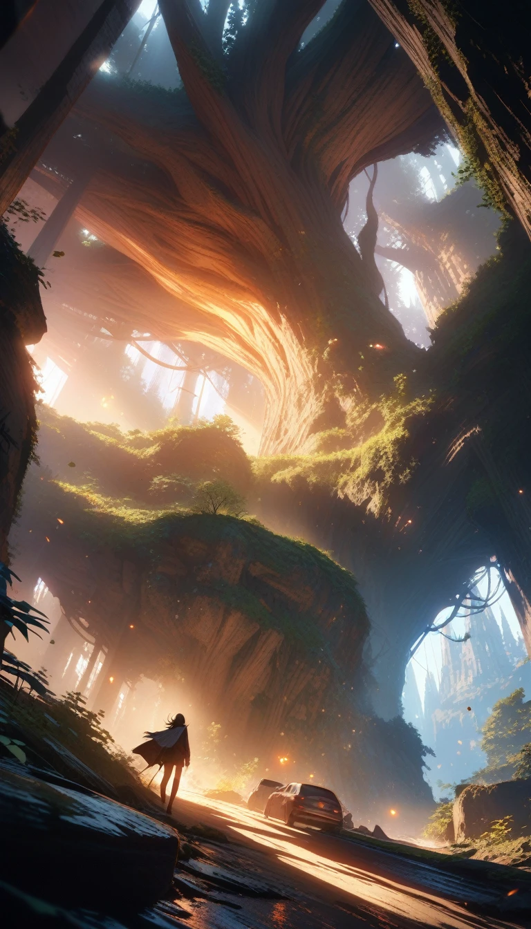 masterpiece, Best Quality, Super detailed, High image quality, High resolution, Realistic, Depth, fine texture, Supermarket, Complete concentration, (Low angle shot), Exciting Scenes , Dramatic lighting, Vibrant colors, Super detailedな, intricate details , Volumetric Lighting, Lens Flare, Dynamic composition, Action-packed Moments , Epic Scale, Breathtaking views, Immersive atmosphere , Cinematic Light, Impressive viewpoint, ( Huge Ancient Trees Towering Over a Small Village), Magnificent and astonishing, Leaves and Roots Grow Outward , Villagers Are in Awe , Light Shines Through Leaves , atmospheric depth, Detailed Textures , 超Realisticで魔法のような環境.