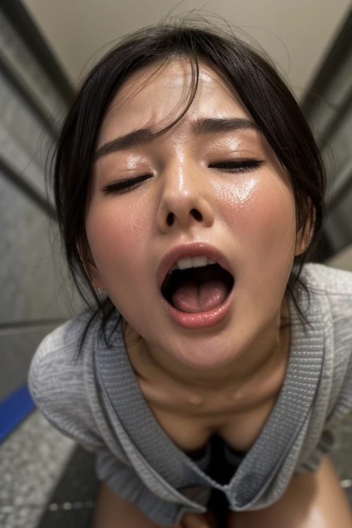 Beautiful Japanese actresses、1 Girl,flying debris,,Award-winning photo, Very detailed,Face Focus, Big double eyes(Woman with open mouth and closed eyes ), 18-year-old、Black Hair、Shiny skin、(((Face close-up)))、Realistic nostrils、Long and narrow nasal cavity,,,、Emergency stairs in an apartment,　Staircase landing,Outdoor fire escape stairs,Squat、((Random color open cardigan))、Big Breasts、(Sharp Nose)Frowning performance:1.4,,performance,Frowning,please raise your head、Skin shiny with sweat,Oily facial skin,Tied Hair,Squatting and giving a blowjob,female teacher,Squatting in the hallway、Squat、50 degree hot room、Skin shiny with sweat、Wet transparent fabric,Sweaty all over my face,A face enduring intense pain、Screaming face,Open your mouth wide and shout,((Woman standing on top,vagina,Sex,))