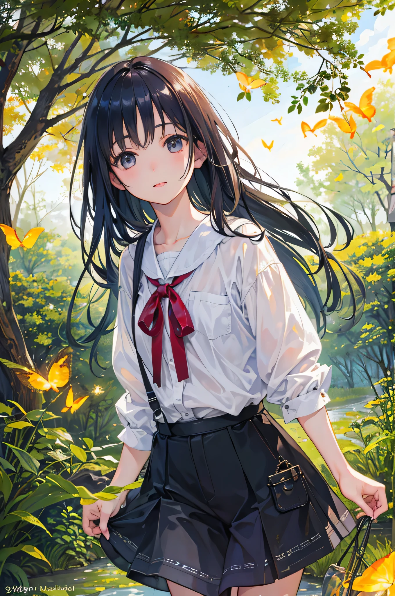 (8k, Best Quality, masterpiece: 1.2), (Realistic, photo Realistic: 1.37), Very detailed, One Girl, Wide viewing angle, Firefly Garden,  small faint light and flying fireflies , night, Yasutomo Oka&#39;s painting style, big, Hard, Swinging Bust, I can see her cleavage,  intricate details , Splash screen, 8k resolution, masterpiece, A kind smile, Mysterious Background, aura, A gentle gaze, break, blonde, 