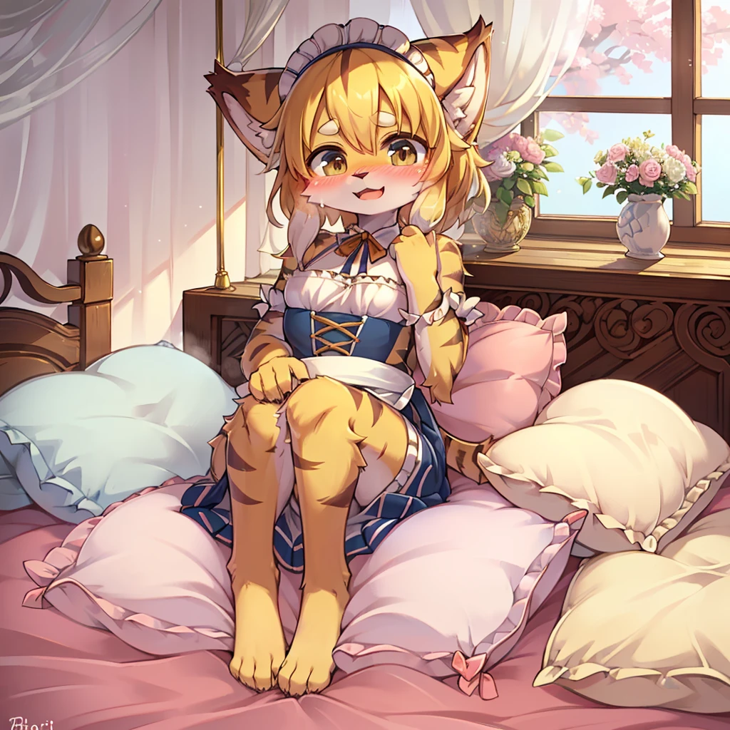 （masterpiece，best quality），mine, The Beast, , (Light and shadow suitable for any Pillow background））, 穿着Maid costume的可爱女孩在Pillow上摆姿势,，Maid costume，nature,, (blush),a smile，Pillow,（Lots of Pillow），Soft cushion，（canopy bed），（Pillow），Lots of Pillow，（Friction in the crotch），（（PillowCamel）），（A tail），（Around the protagonist），steam，（Pillow），（LuxuryPillow），（Palace Pillow Pattern Pillow），（palace），（Palace bedroom），（Gorgeous Pattern Pillow），Soft Pillow，，（Classical European style bedroom ），（excited，shy person，Lack of expressiveness，），pillow hump,，(Deluxe Rococo Canopy King Bed),Luxurious curtains with ornate ruffles and ribbons hang around the large bed.,((((The bed is piled with many Pillows)))),Quilt details,Detailed bed linen,Ruffled Bed Skirt,Deep Bed,Background with depth,((Pillow in detail)), ((((A Lot of Pillow))))，,，Detailed Soft Pillow,,((女孩正躺在许多Soft Pillow上,There are many Pillows around))，、、In a large canopy bed、Soft sheets and quilts、Colorful soft Pillow、Lots of Pillow、Soft toned bed、Ruffled curtains around the bed.。Delicate face，（Ornate pattern pillow），Soft pillow，，（Classical European style bedroom ），（Excited face，Opened mouth，Shy，），,MASTURBATING WITH PILLOW,，，my，tiger girl，，sweaty，，（more pillows)，，Blushing，Shy,,(lying on piles of pillows)