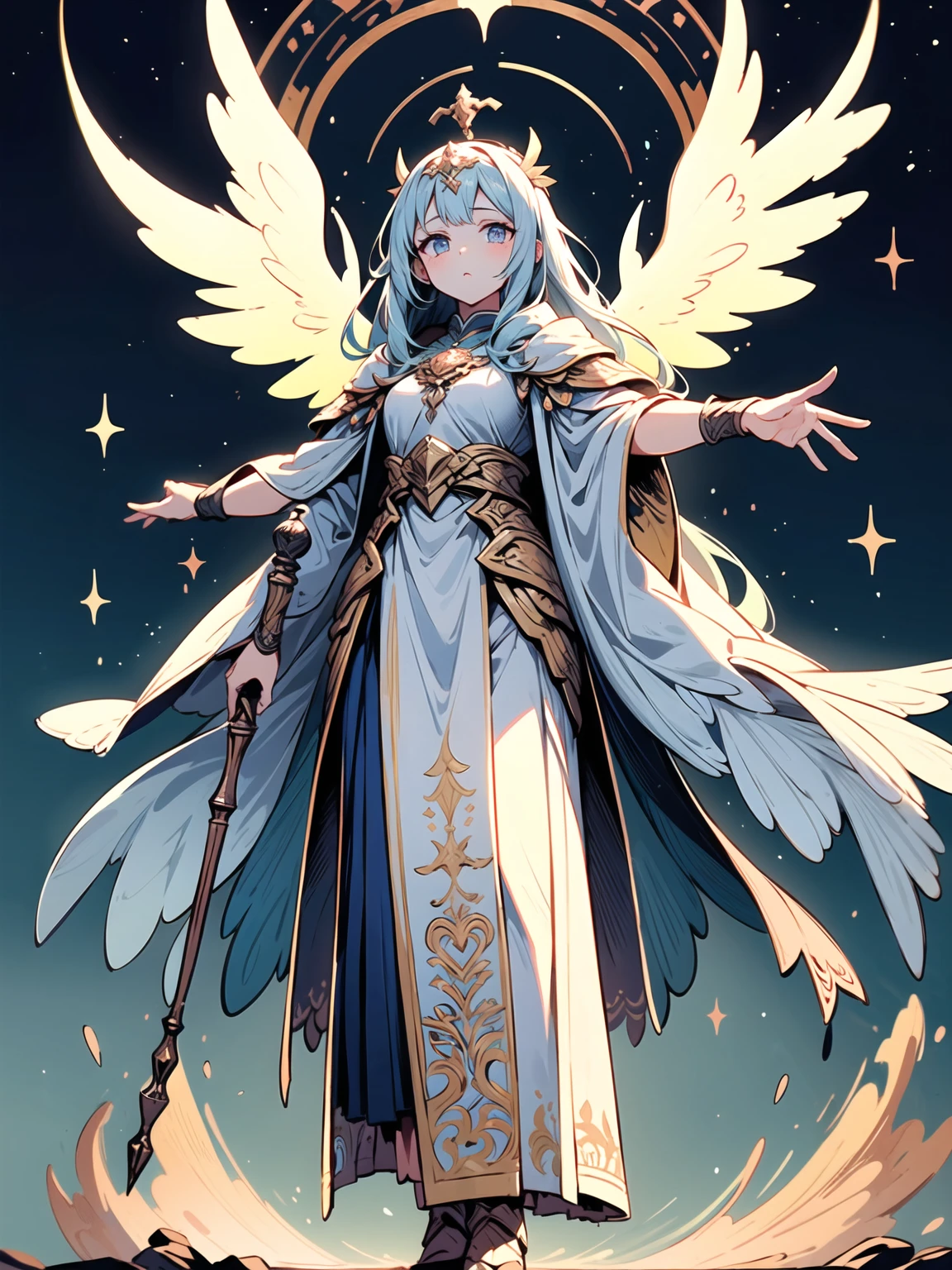 White clothes,wing, Highly detailed, Floral clothes,Elf Girl, Female magician