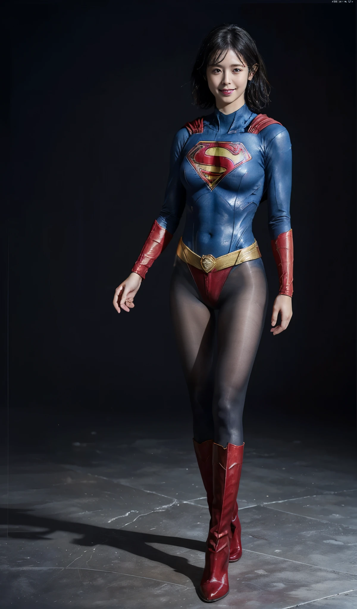 No background、(((Beautiful legs in black tights.)))、(((Legally express the beauty of your smile)))、((((Make the most of your original images)))、(((Supergirl Costume)))、(((Beautiful short bob hair)))、(((suffering)))、(((Please wear black tights....、Wear red boots)))、((Best image quality、8k))、((highest quality、8k、masterpiece:1.3))、(((Preserve background )))、Sharp focus:1.2、Beautiful woman with perfect figure:1.4、Slim Abs:1.2、Wet body:1.5、Highly detailed face and skin texture、8k